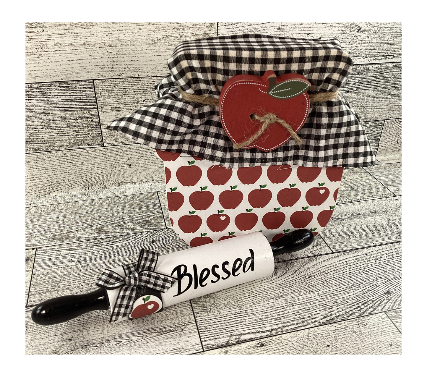 AGD Fall Decor - Chunky Wood Apple Butter Jar Rolling Pin 2pc Set