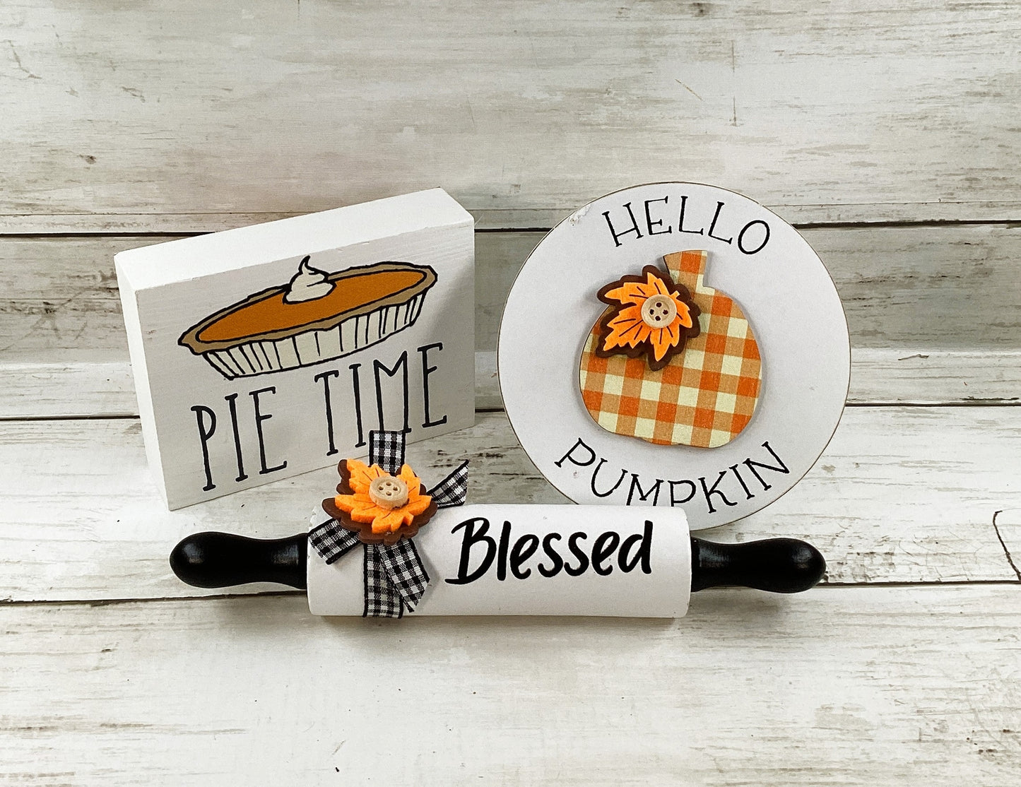 AGD Fall Decor - Hello Pumpkin Pie Time Tier Rolling Pin Tray Sign 3pc