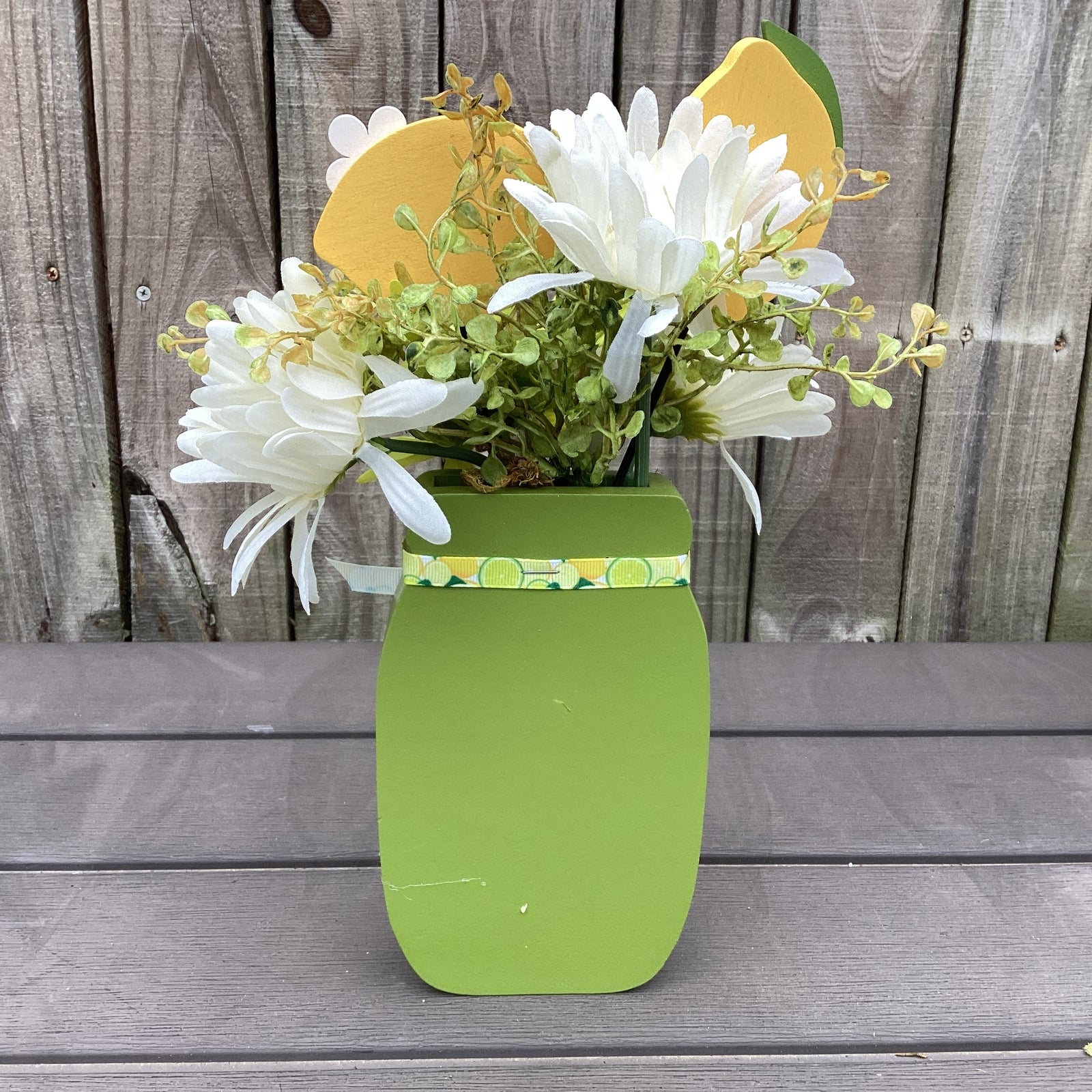 AGD Spring Decor - Summer Lemon Theme Floral Wood Mason Jar Display