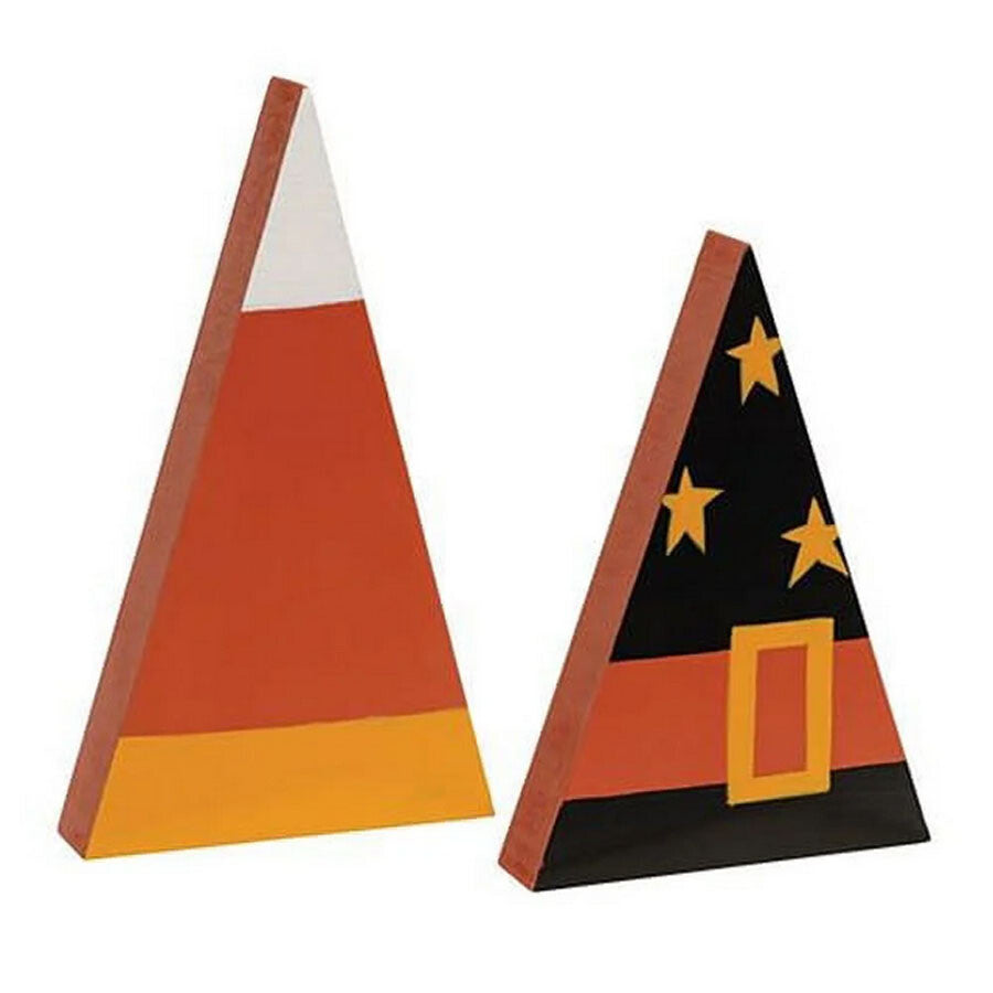 CWI Halloween Decor - Chunky Wood Candy Corn Witch Hats 2pc