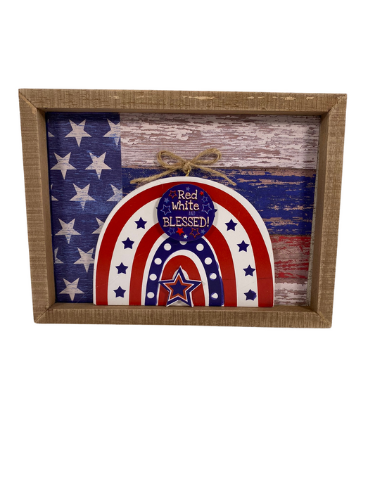 AGD Patriotic Decor -  Red White Blessed Rainbow Inset Sign