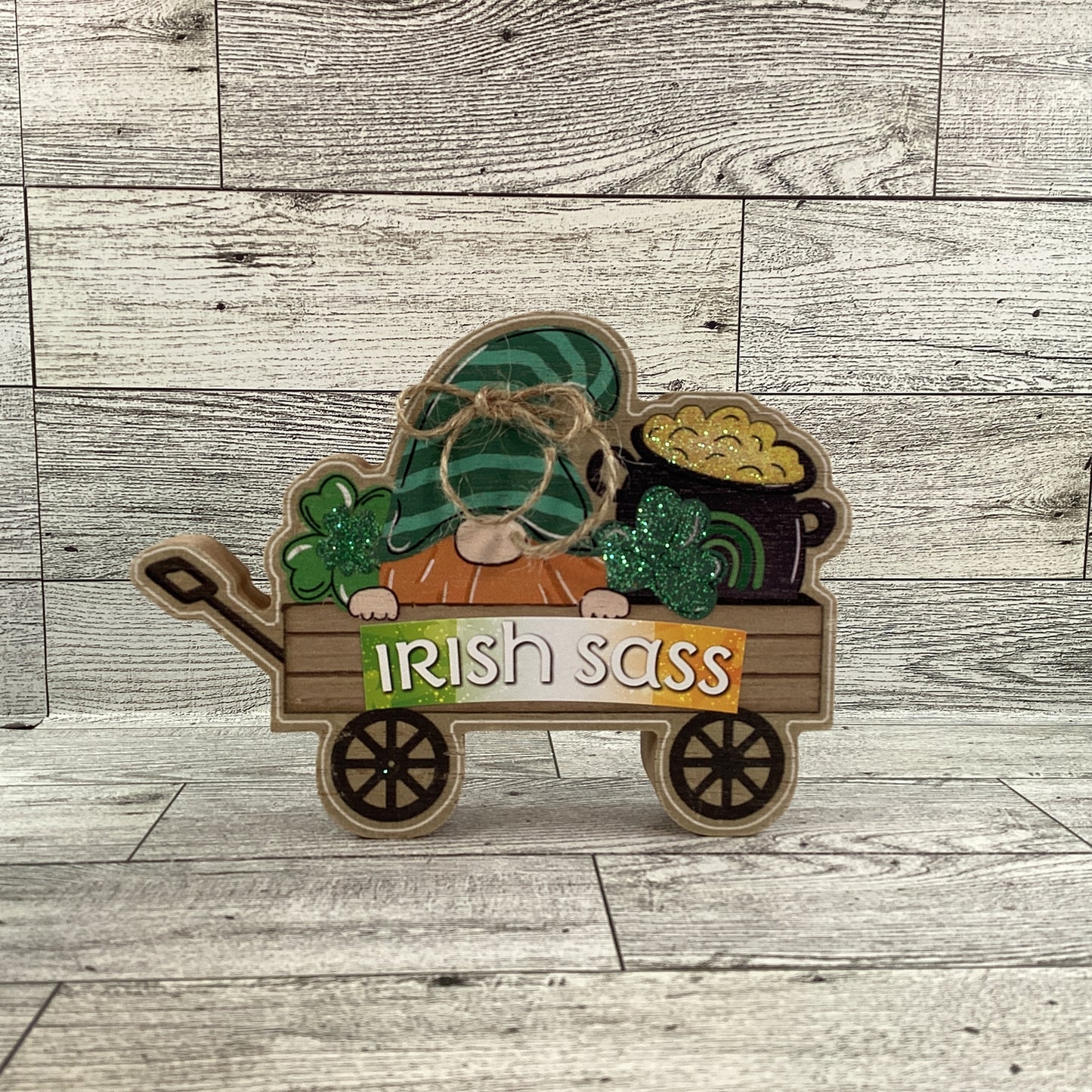 AGD St Patrick's Decor - Irish Sass Gnome Chunky Wagon Sign 2pc Set