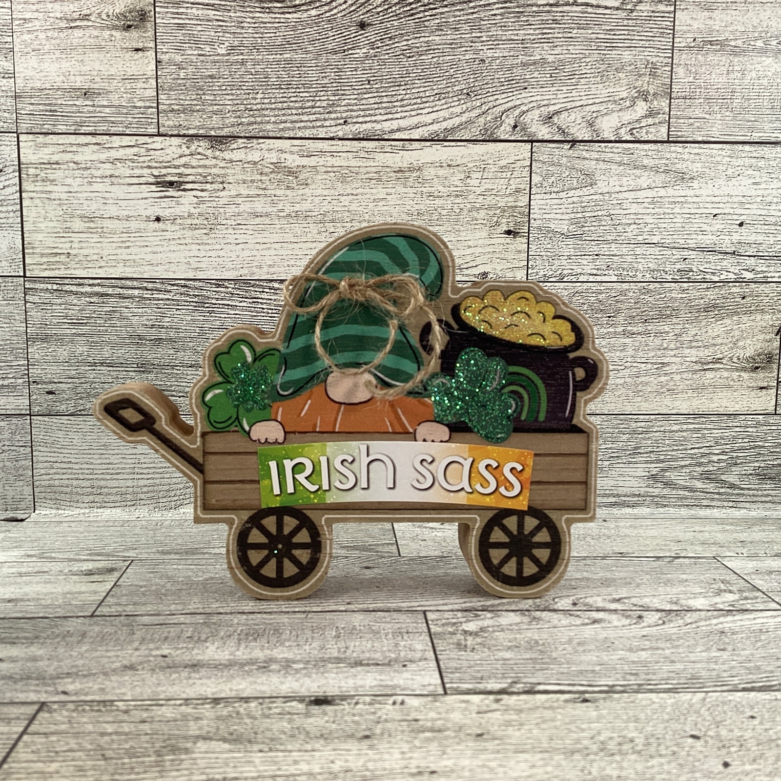 AGD St Patrick's Decor - Irish Sass Gnome Chunky Wagon Sign 2pc Set