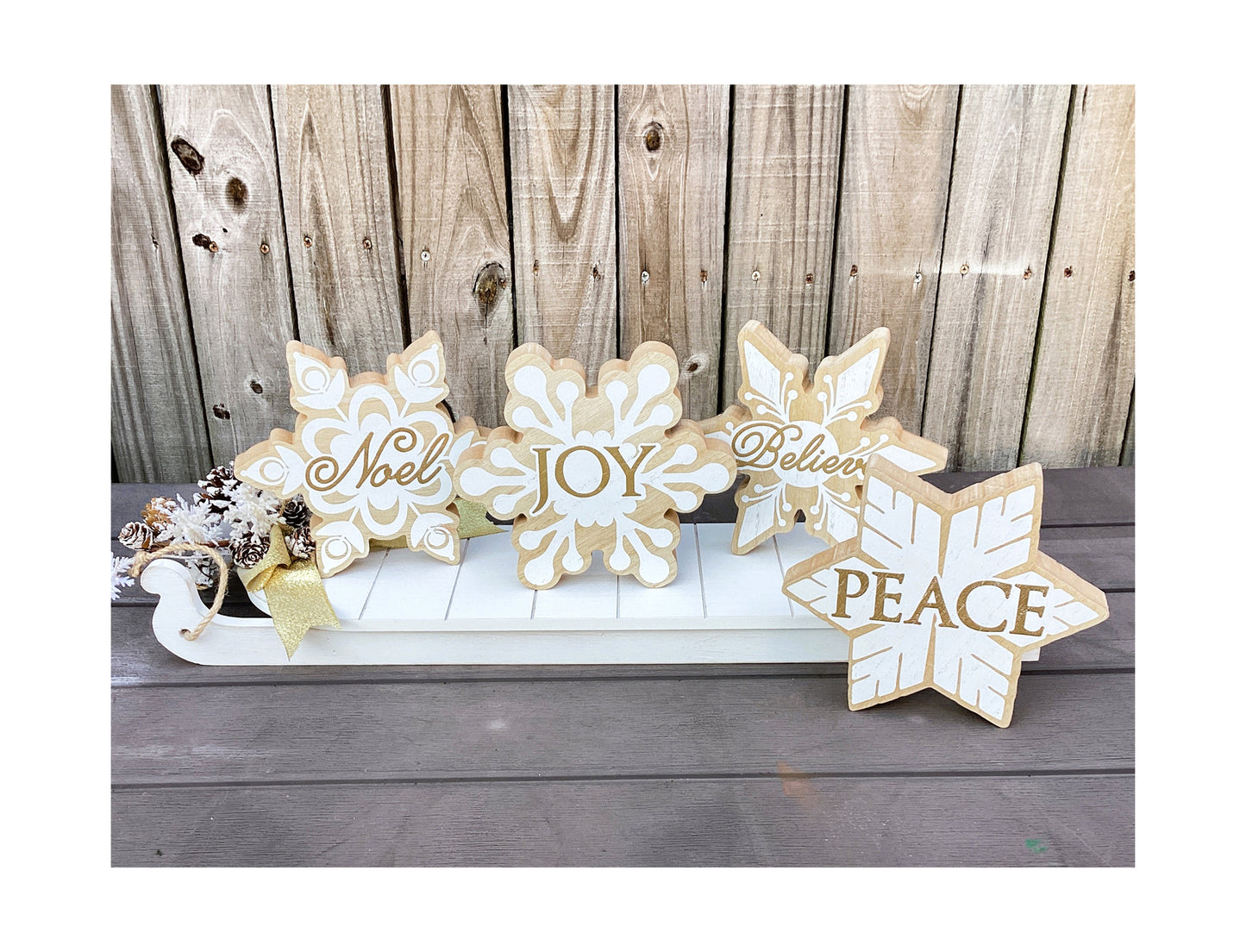 AGD Christmas Decor - Snowflakes on Sled Mantle Centerpiece 24inch