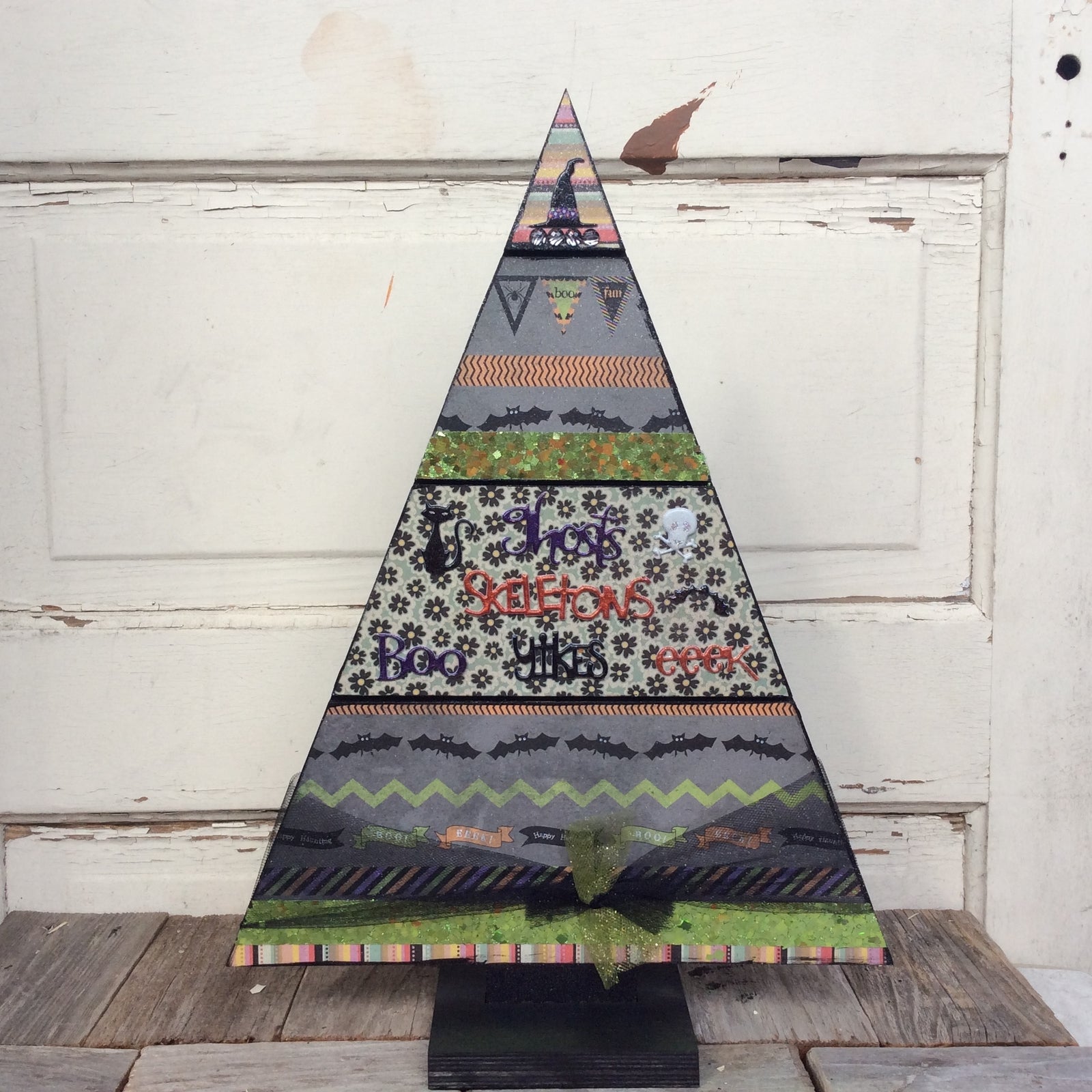 AGD Halloween Decor - Witch Hat Black Wood Slat Table Top Tree