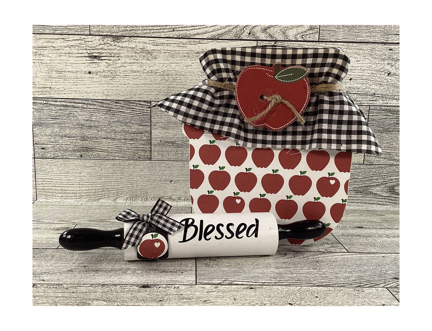 AGD Fall Decor - Chunky Wood Apple Butter Jar Rolling Pin 2pc Set