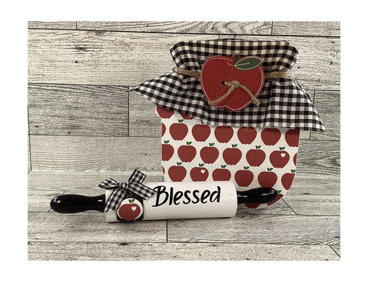 AGD Fall Decor - Chunky Wood Apple Butter Jar Rolling Pin 2pc Set