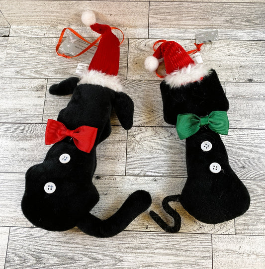 HL Christmas Decor - Velour Black Dog and Cat Ornaments 8pc Set