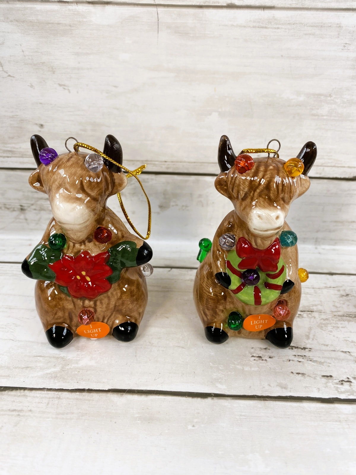 CWI Christmas Decor - Ceramic Lighted Highland Cow Figurines 3pc Set