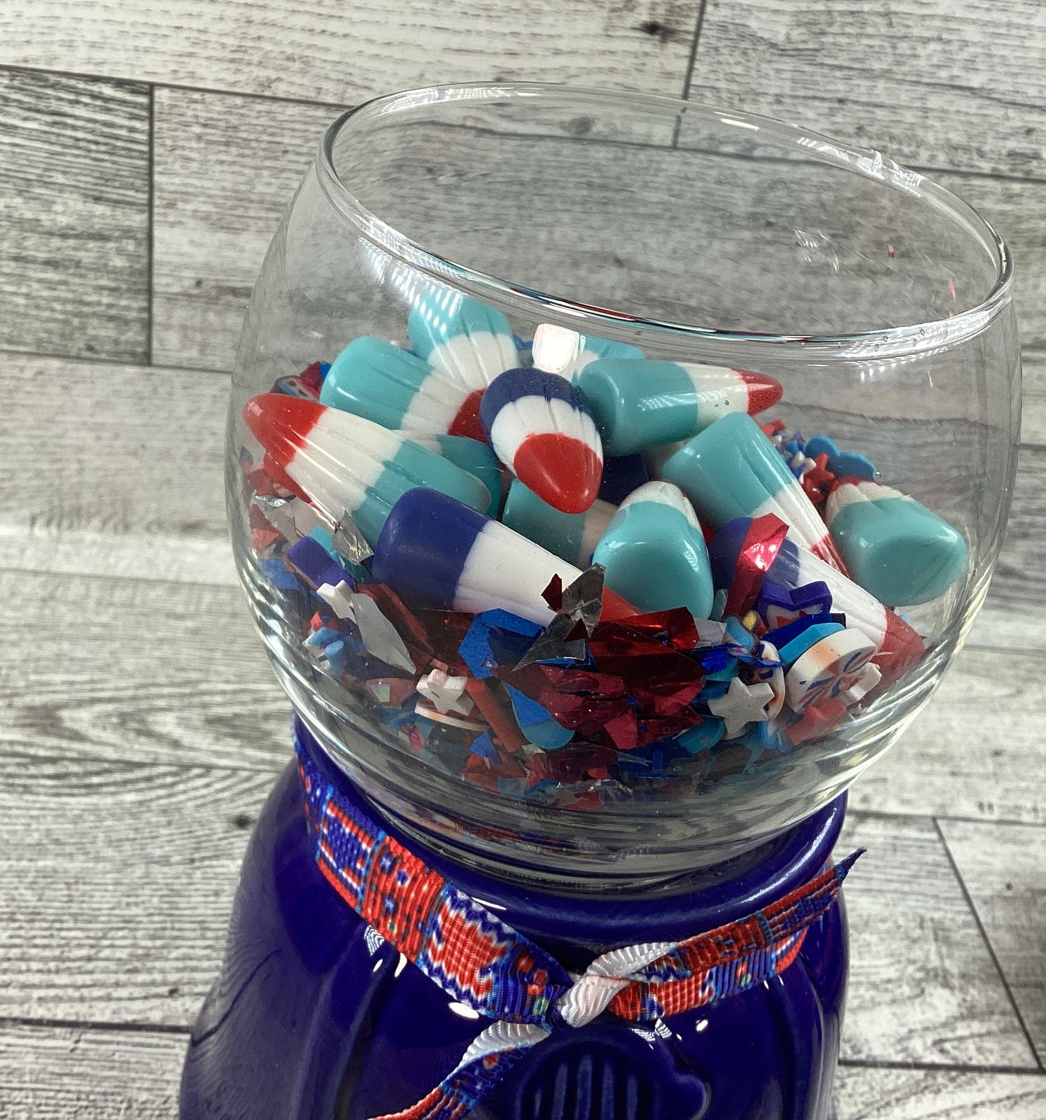 AGD Patriotic Decor - Small Ceramic Blue Gumball Jar Resin Fake Candy Corn