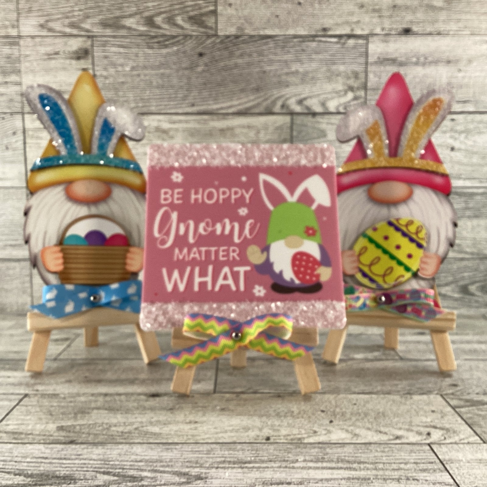 AGD Easter Decor - Wood Gnome Glitter Bunny Rabbit Tier Tray 3pc Set