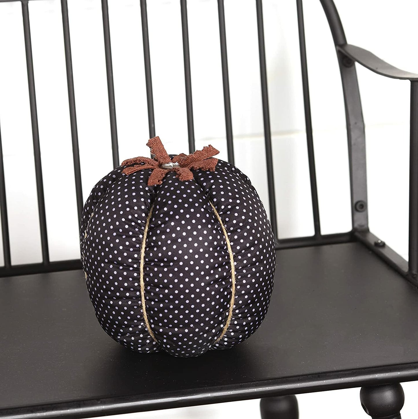 LC Halloween Decor - Prim Fabric Pumpkin Black Polka dot 8-inch
