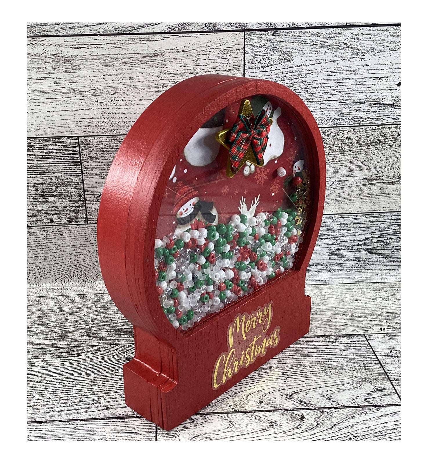 AGD Christmas Decor - Merry Snowman Dry Snow Globe Chunky Wood Shaker