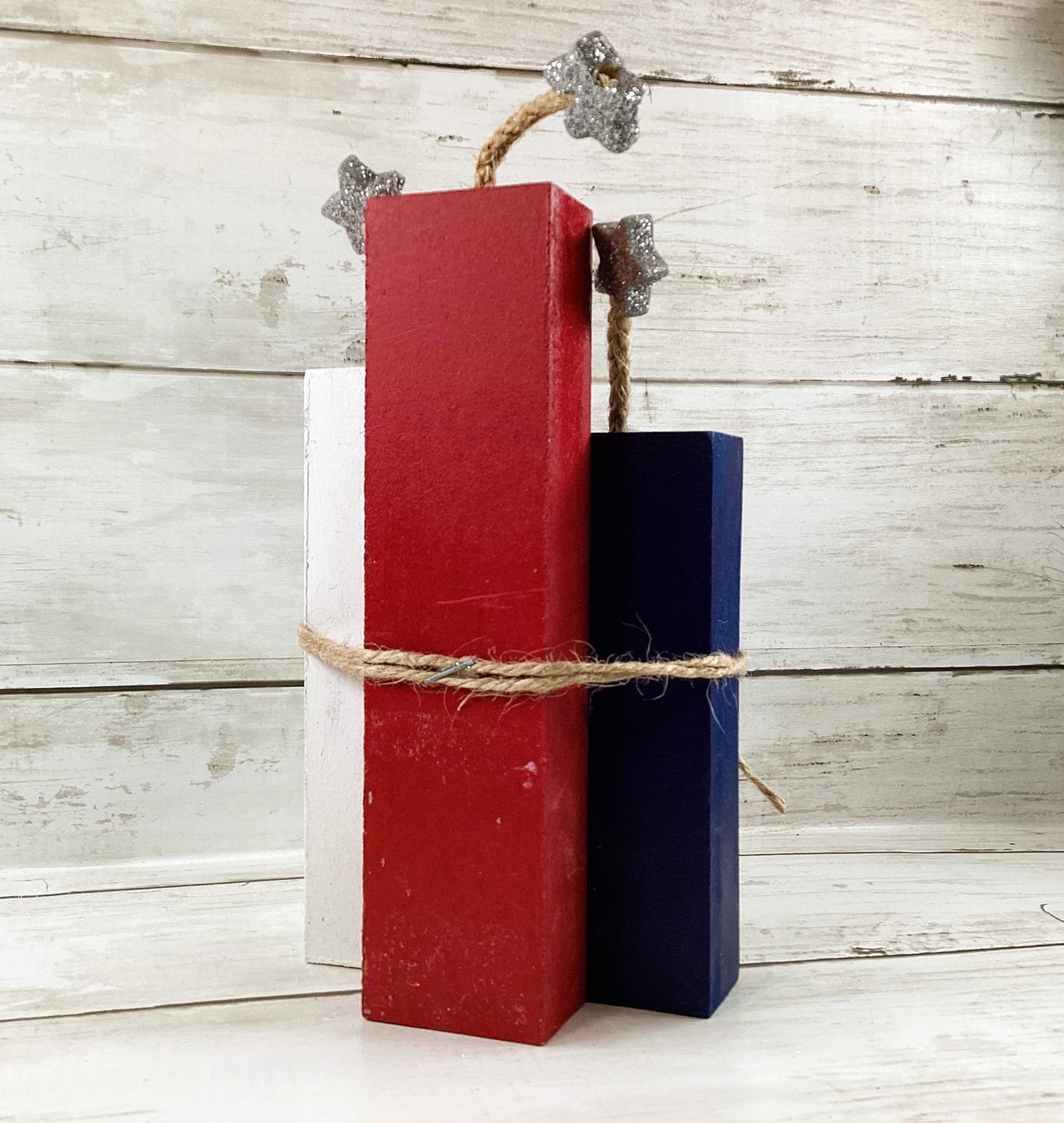 AGD Patriotic Decor - July 4th Chunky Wood Firecracker Block Sign