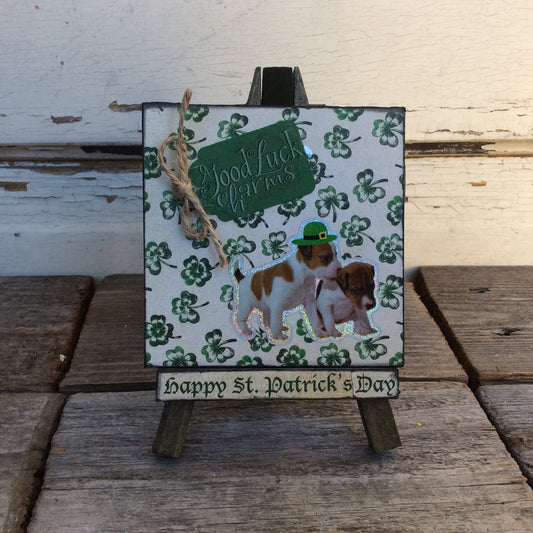 AGD Saint Patricks Decor - Luck Charm Dog Puppy Easel Display