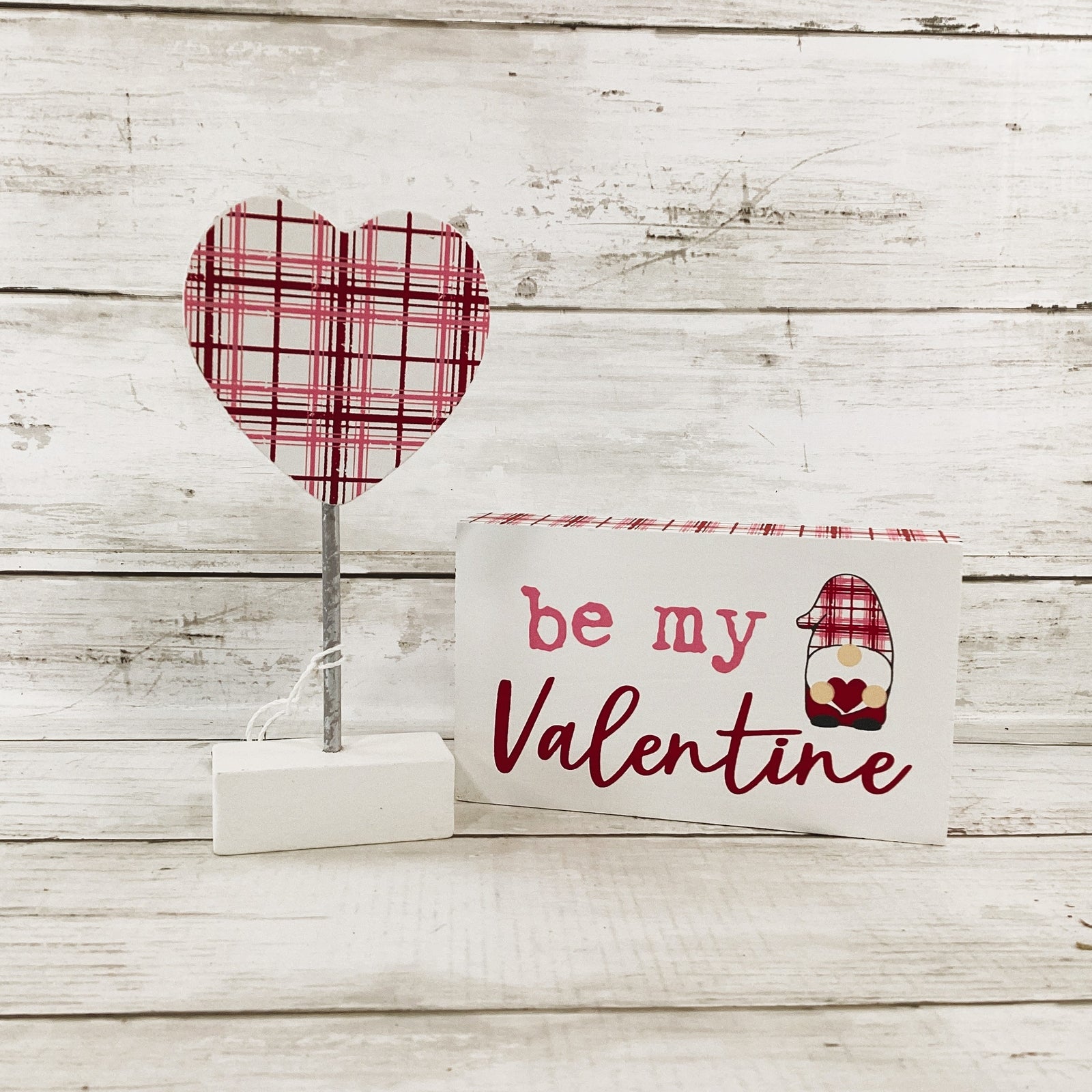 Collins Valentines Decor - Be My Valentine Gnome Heart Wood Block Sign 2pc