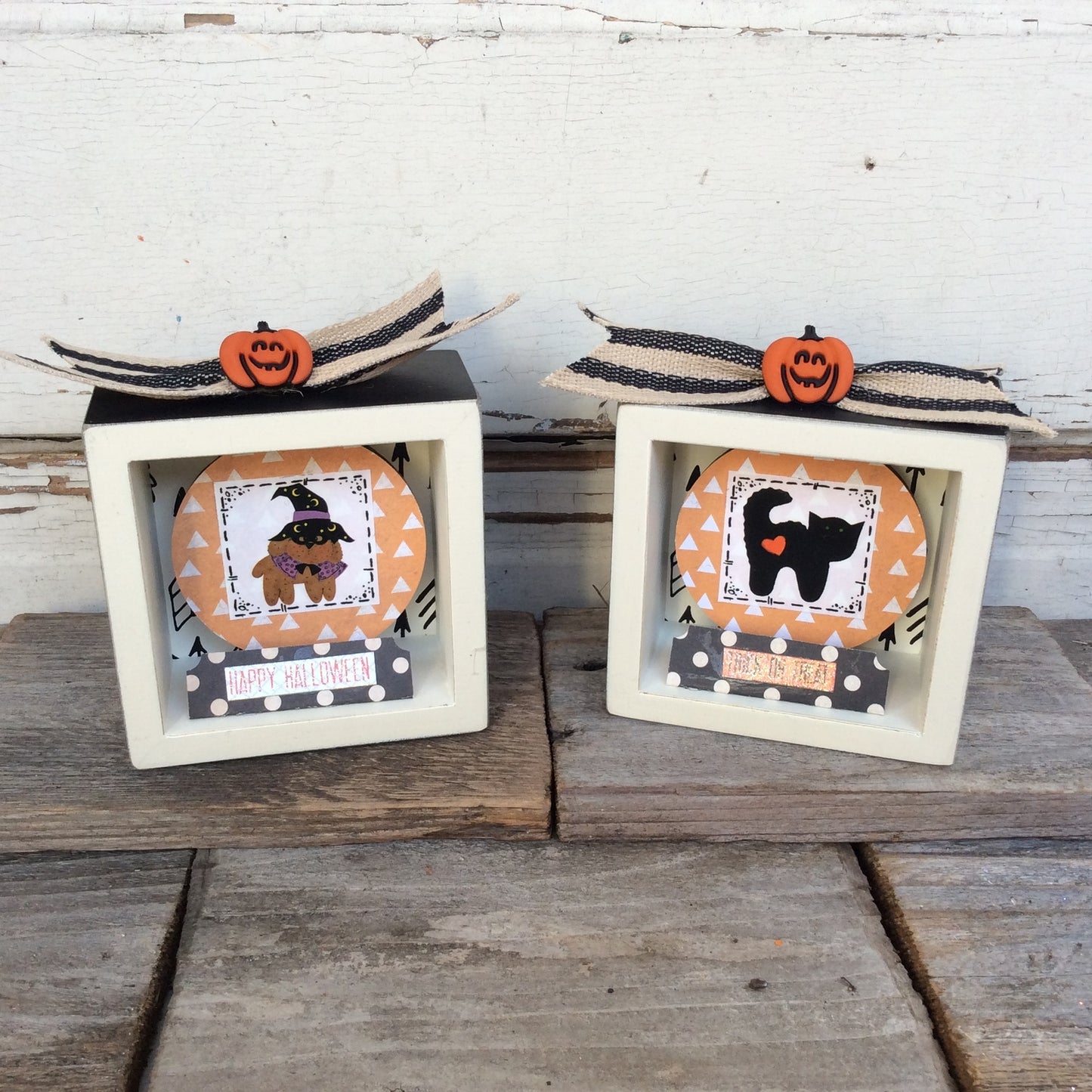AGD Halloween Decor - Prim Cat and Dog Box Signs 2pc