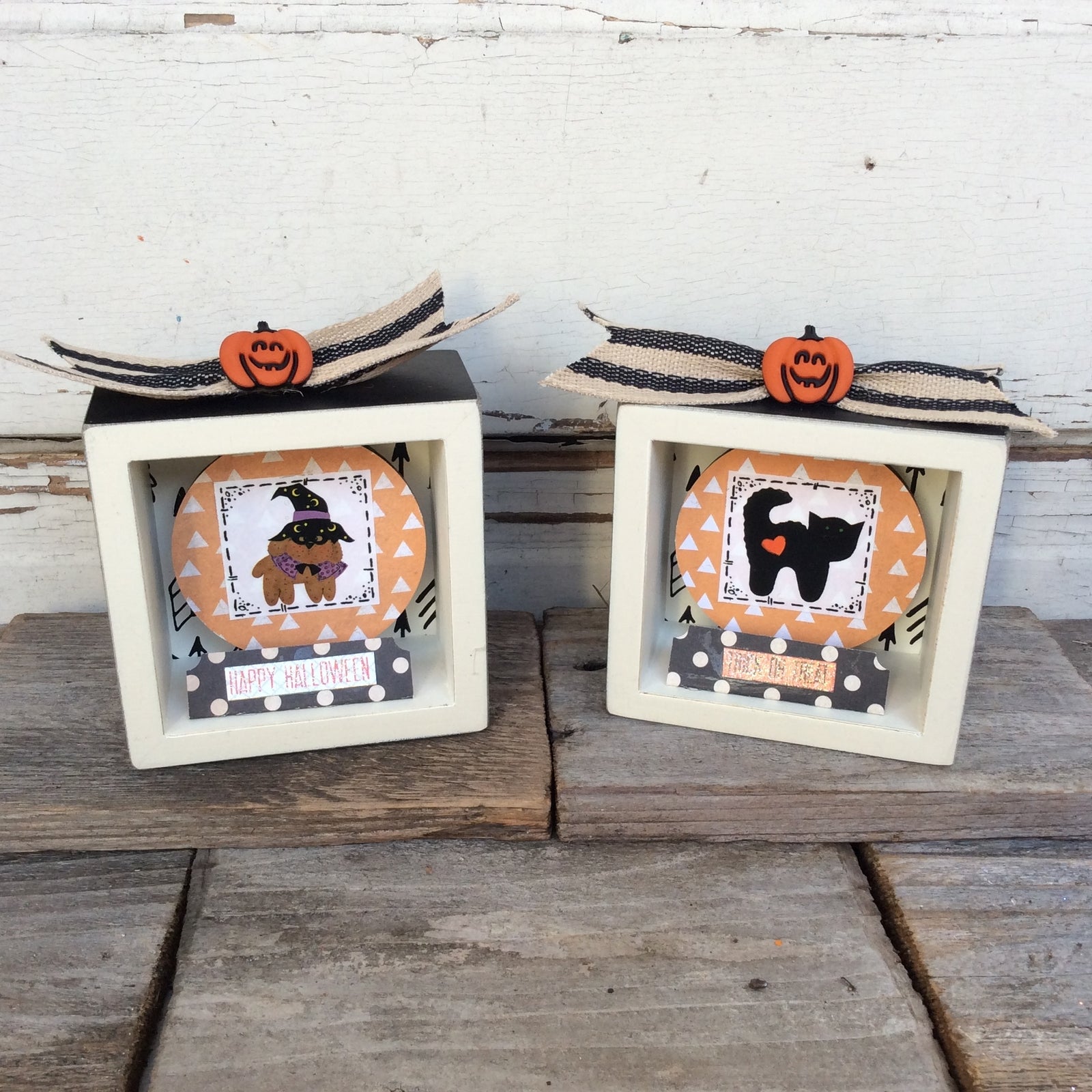 AGD Halloween Decor - Prim Cat and Dog Box Signs 2pc