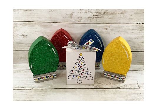 AGD Christmas Decor - Favorite Color Light Bulbs Chunky Wood Decor 5pc