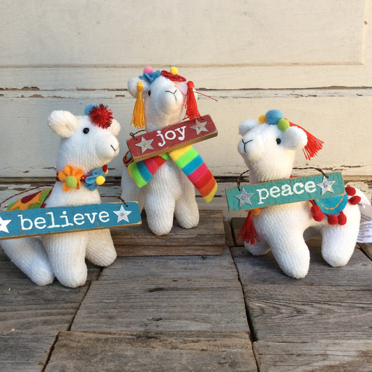 AGD Christmas Decor - Plush Llama Figurines Ornament 3pc Set