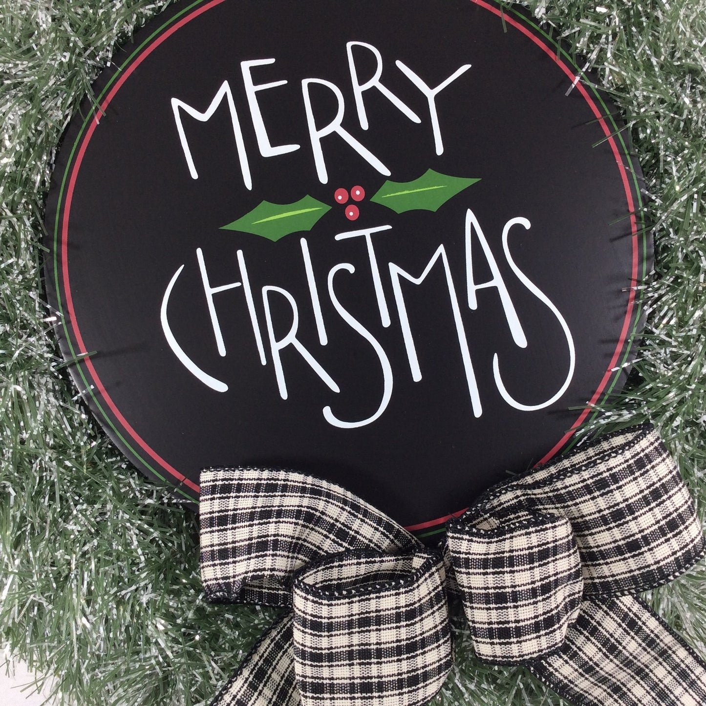 AGD Christmas Decor - Faux Pine Prim Merry Christmas Tinsel Wreath