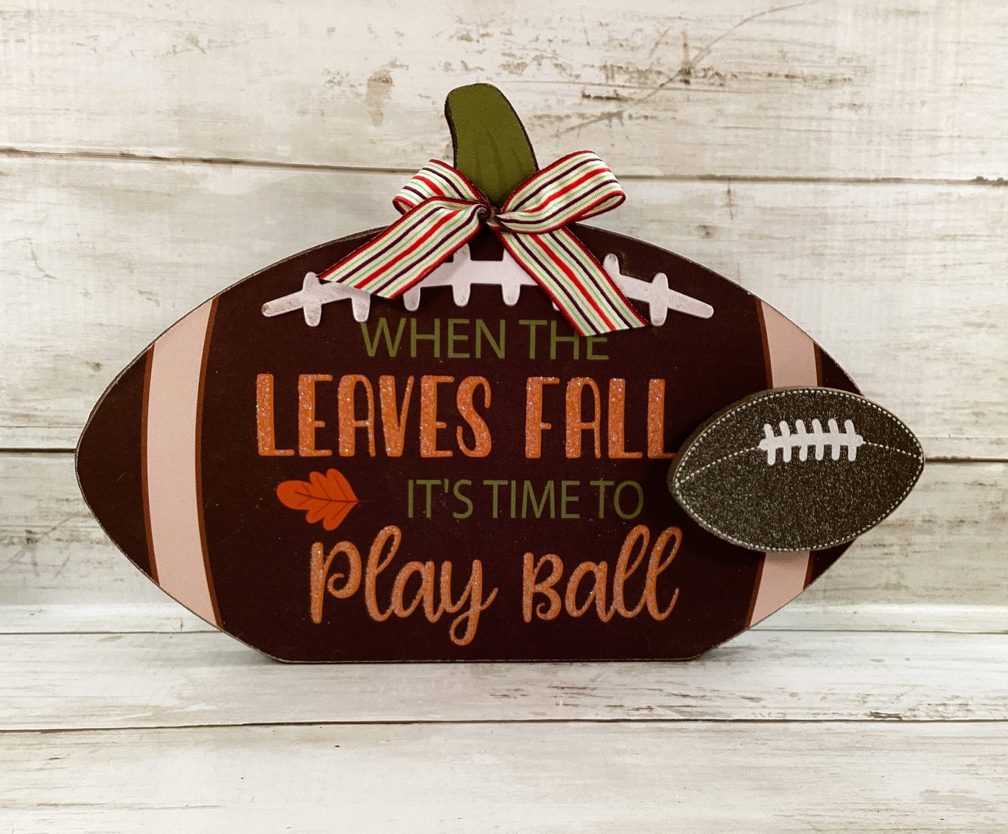 AGD Fall Decor - Leaves Fall Play Ball Football Acorn Wood Sitters 3pc Set