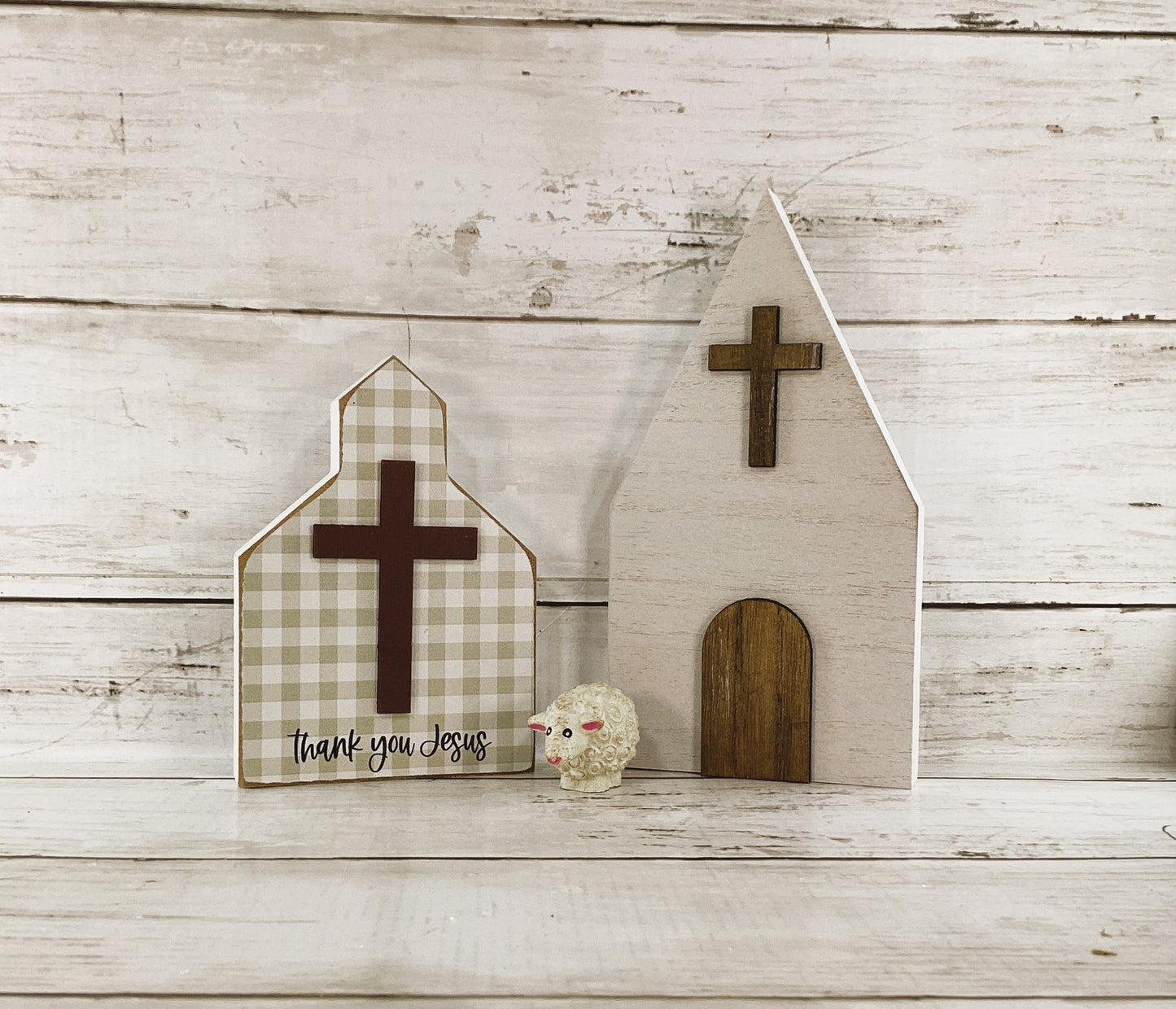 CP CWI Easter Decor - Resurrection Church House Cross Lamb Scene 3pc
