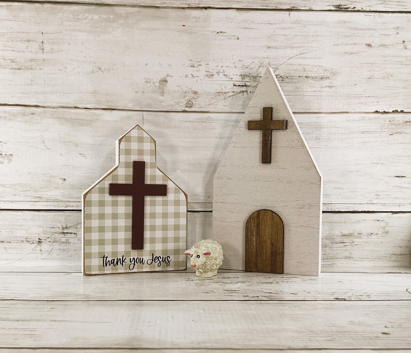 CP CWI Easter Decor - Resurrection Church House Cross Lamb Scene 3pc