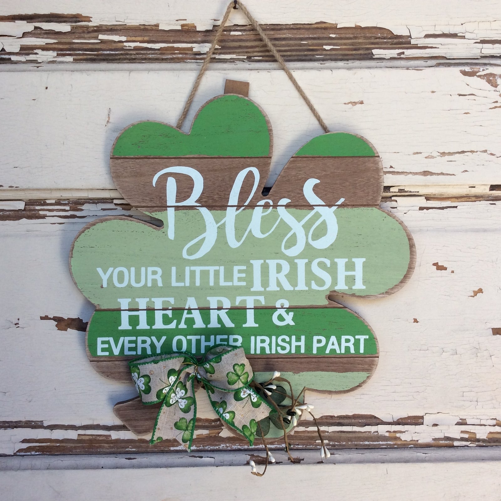 St. Patricks Day Decor - LG Bless Irish Heart Shamrock Sign
