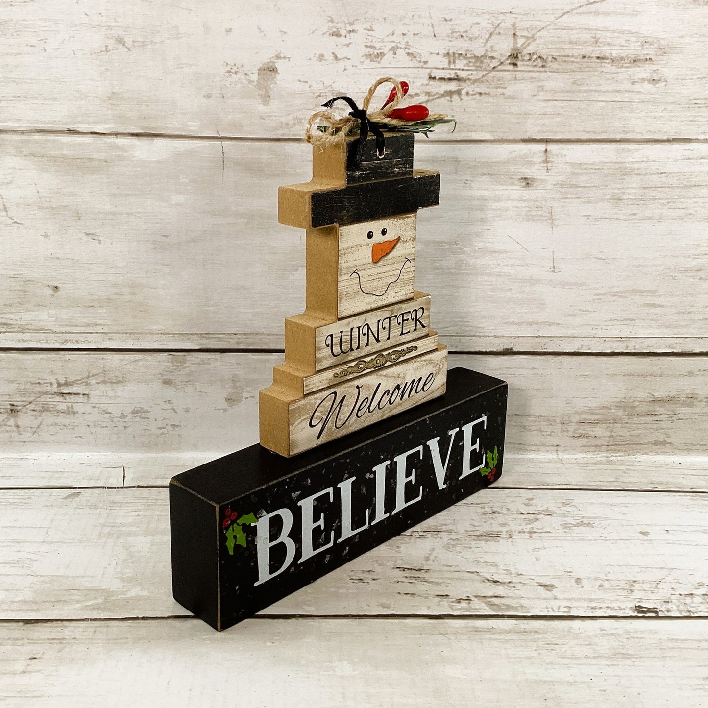 AGD Christmas Decor - Winter Welcome Believe Snowman Block Sign