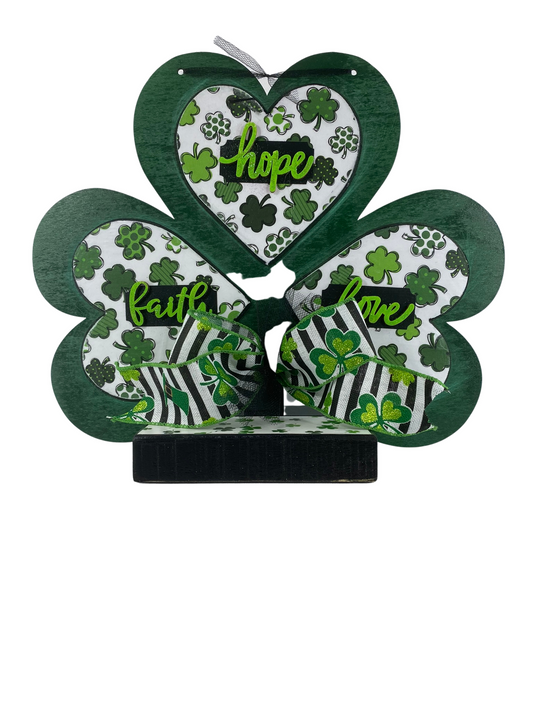AGD St Patricks Decor - Faith Hope Love Wood Shamrock Display
