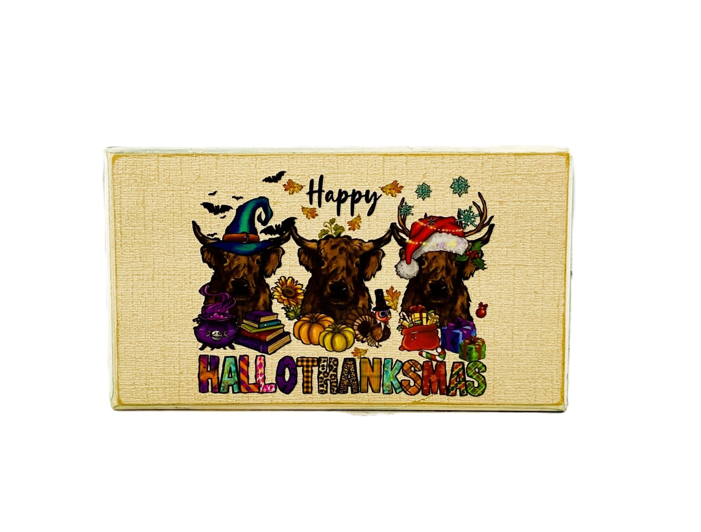 AGD Fall Decor - Highland Scottish Cow Hallothankmas Seasonal Box Sign
