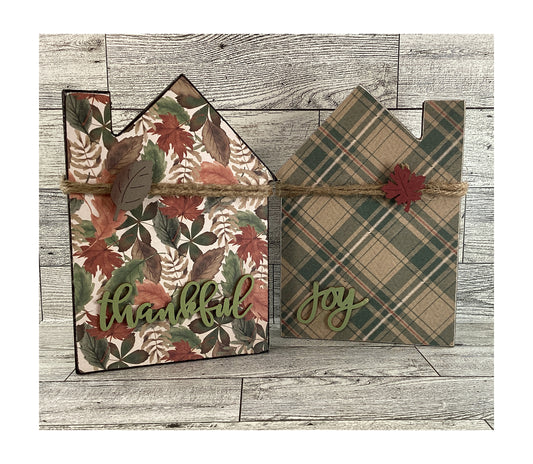 AGD  Fall Decor - Thanksgiving Reversible Wood Houses Sitter 2pc Set