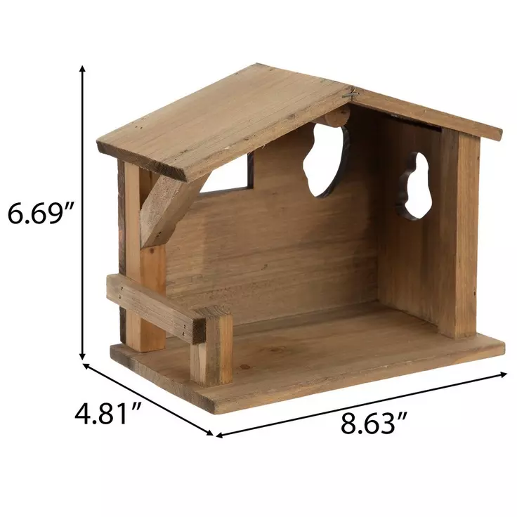 HL Christmas Decor - Natural Wood Unfinished Manger Stable