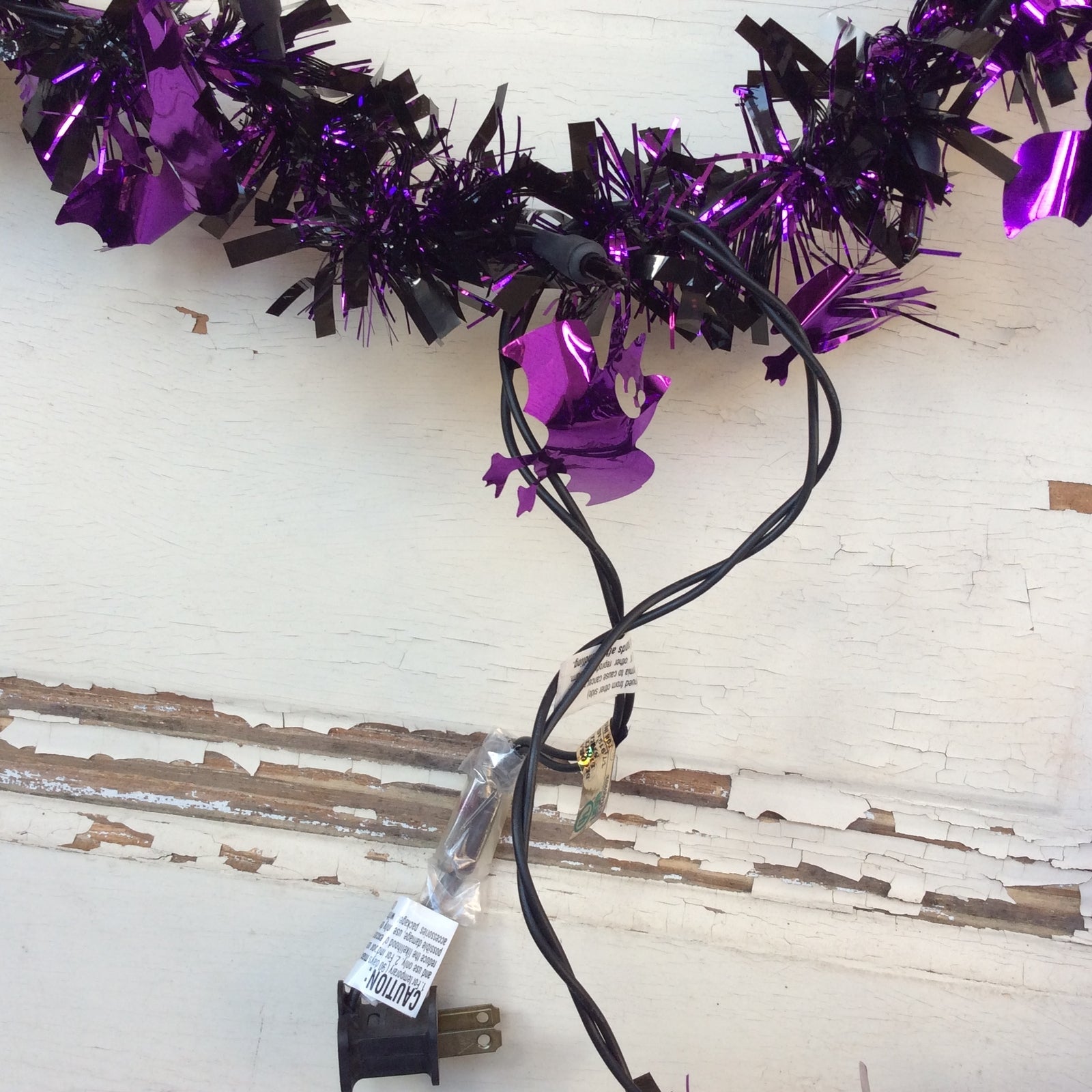 AGD Halloween Decor - Purple Bat BlackTinsel with Purple Lighted Garland 7ft