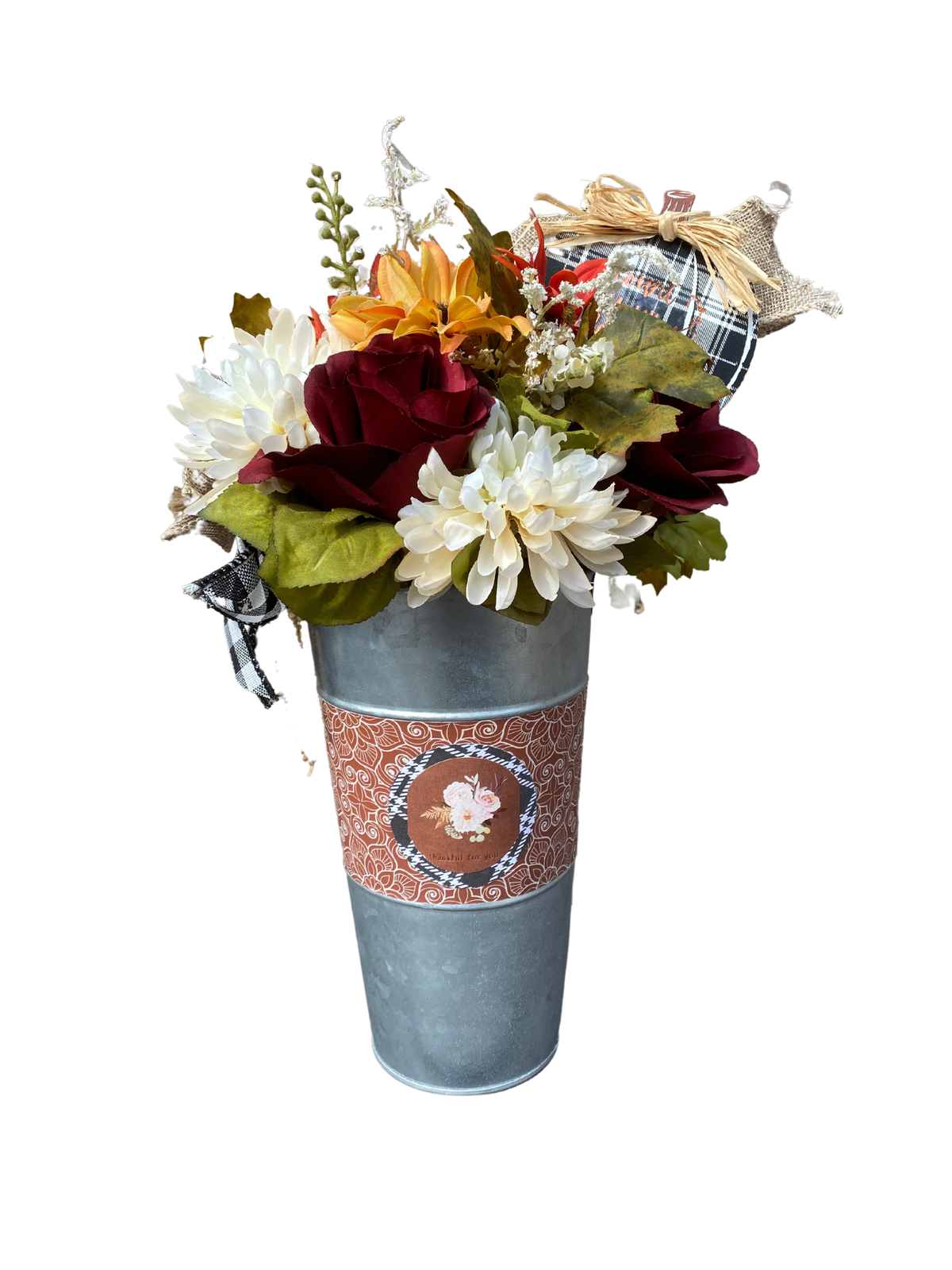 AGD Fall Decor  – Count Your Blessings Galvanized Metal Floral Centerpiece