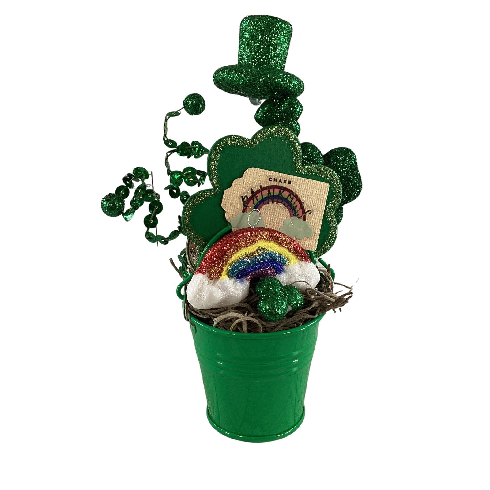 AGD St Patricks Decor - Small Glitter Shamrock Top-hat Tier Tray Display