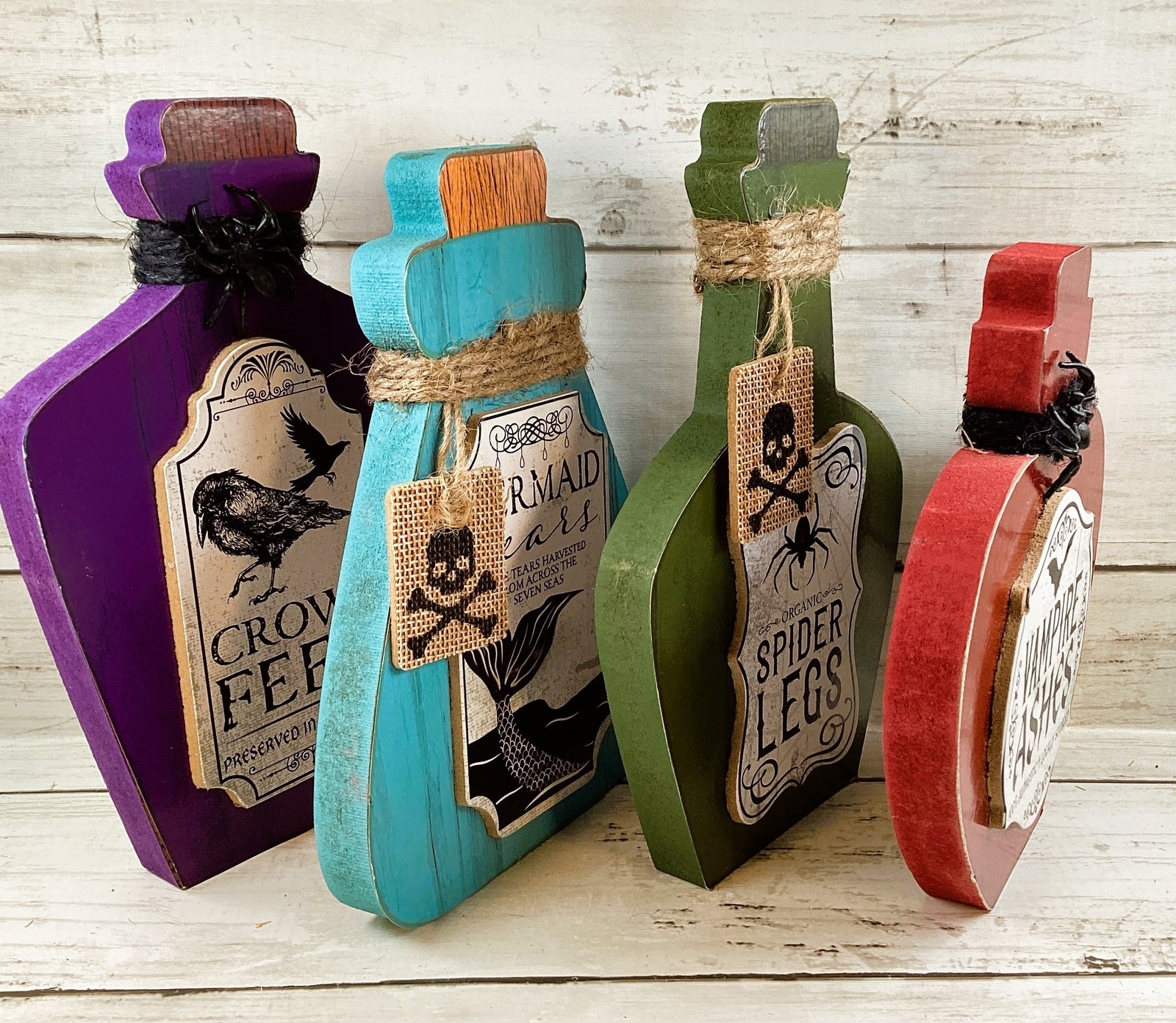 DT Halloween Decor - Chunky Wood Potion Jar Bottles 4pc Set