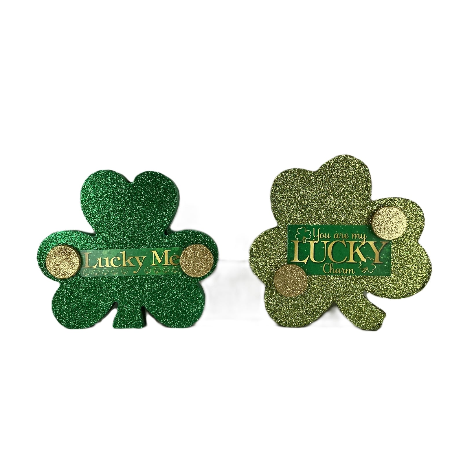 AGD St Patricks Decor - Lucky Green Lime Green Glitter Shamrock 2pc Set