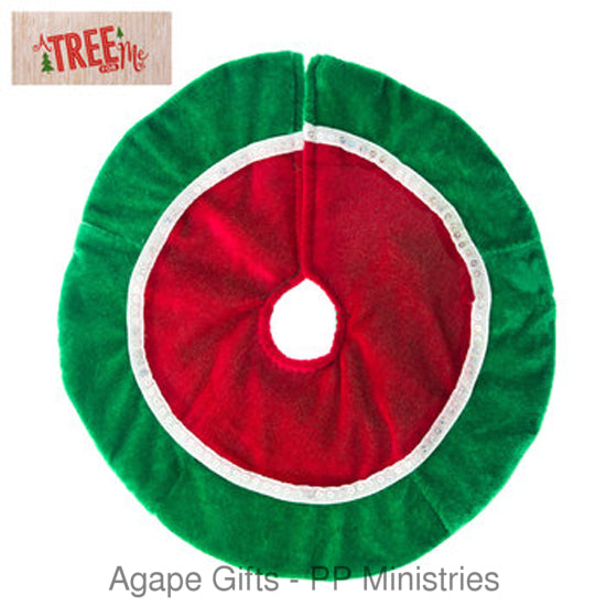 HL Miniature Christmas Tree Skirt - Traditional Red and Green Velveteen 12"
