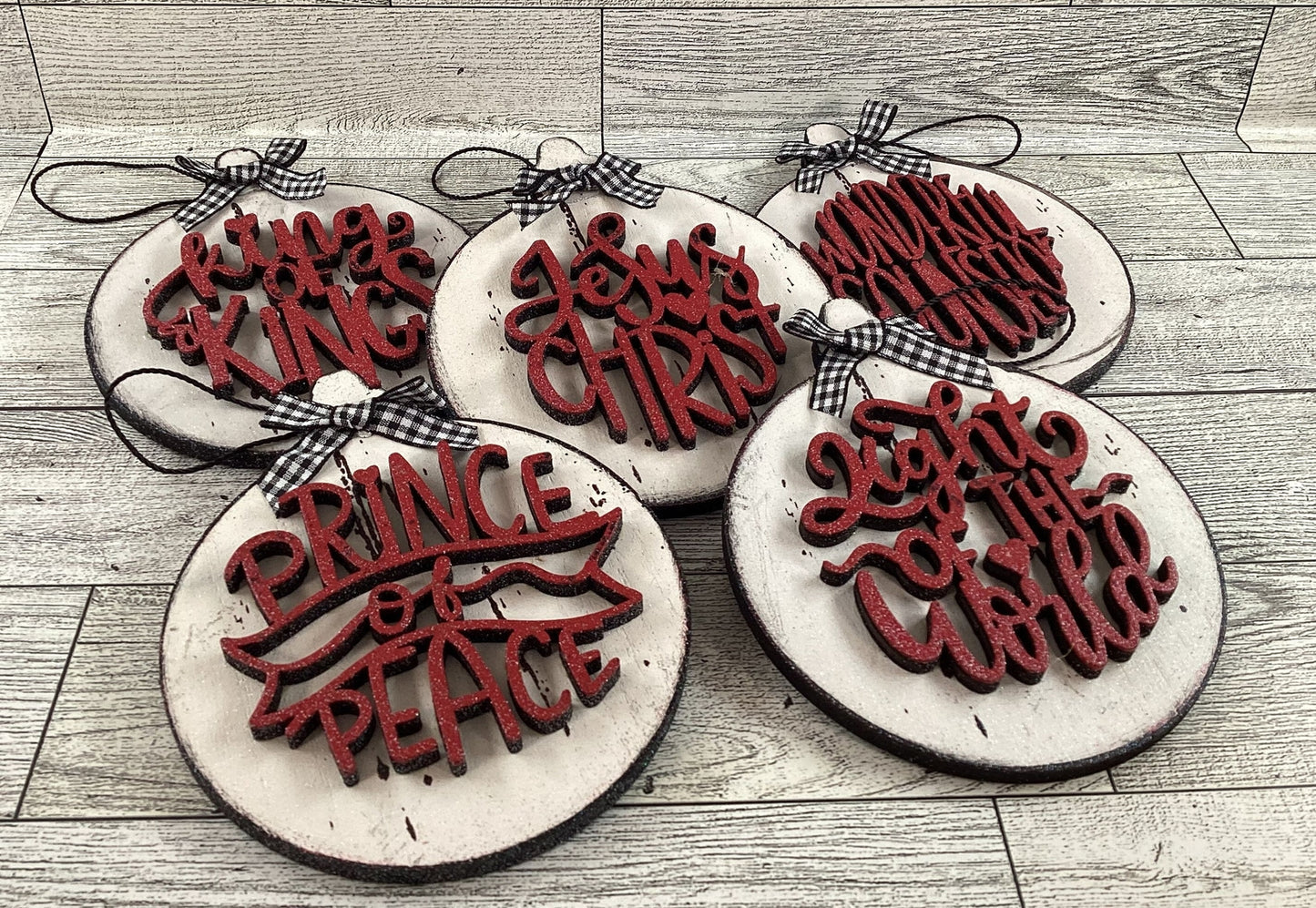 AGD Christmas Decor -  Names of God Advent Layered Wood Ornaments 5pc