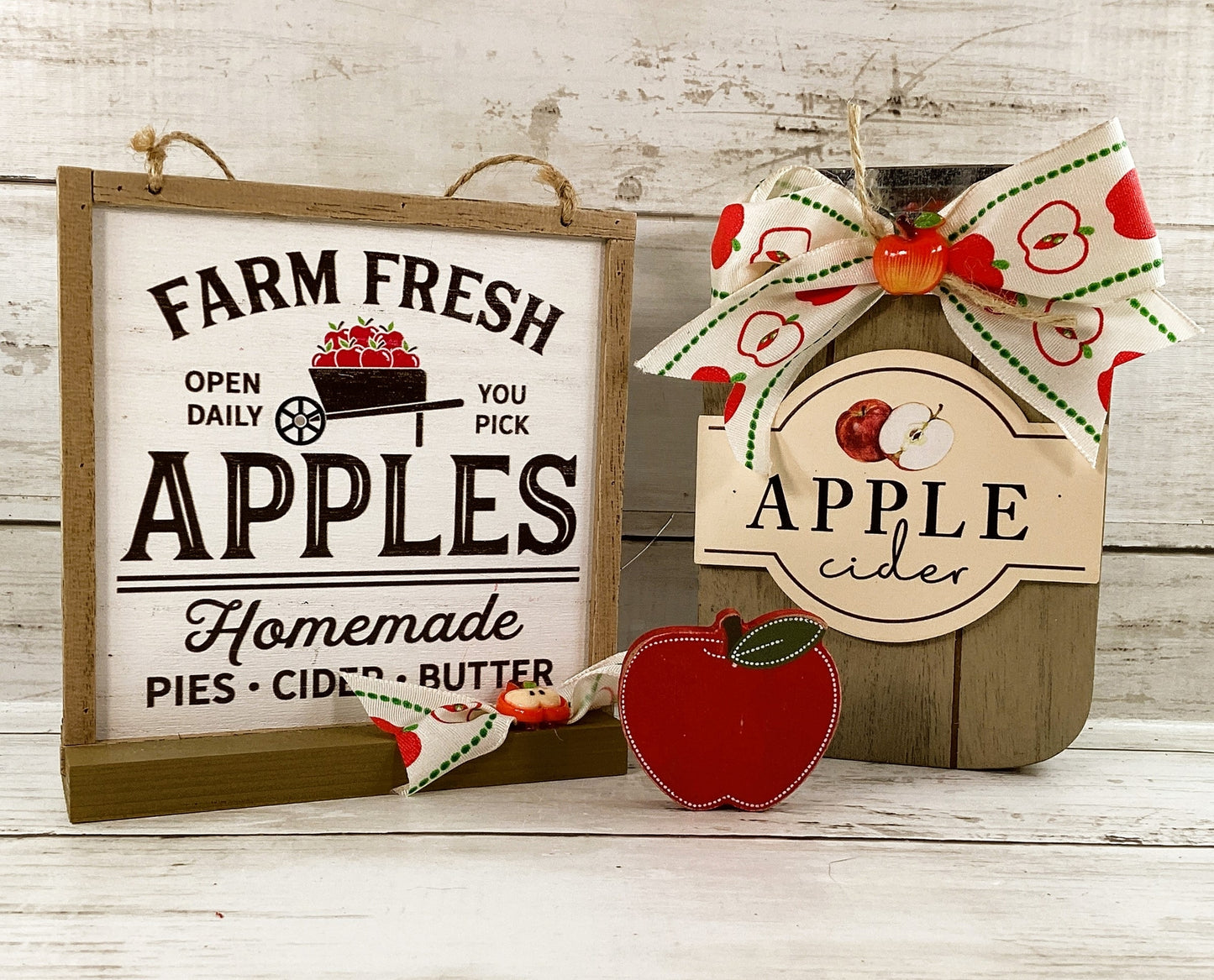 AGD Fall Decor - Chunky Wood Apple CiderJar Market Sign 3pc Set