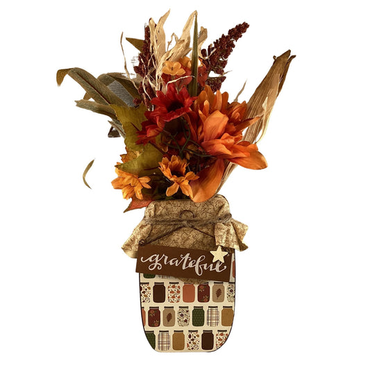 AGD Fall Decor - Autumn Grateful Thankful Floral Wood Mason Jar Display