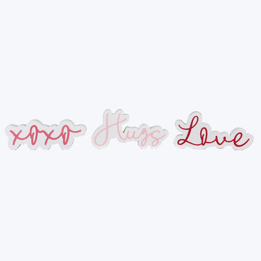 YI Valentines Day Decor - Love XOXO Hugs Chunky Cut Out Words 3pc Set