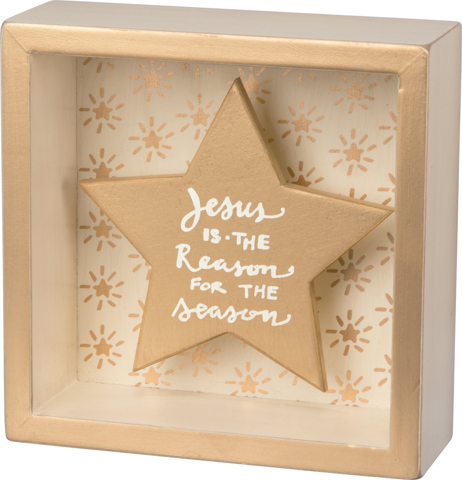 PBK Christmas Decor - Gold Jesus is the Reason Box Sign