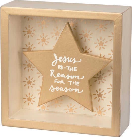 PBK Christmas Decor - Gold Jesus is the Reason Box Sign