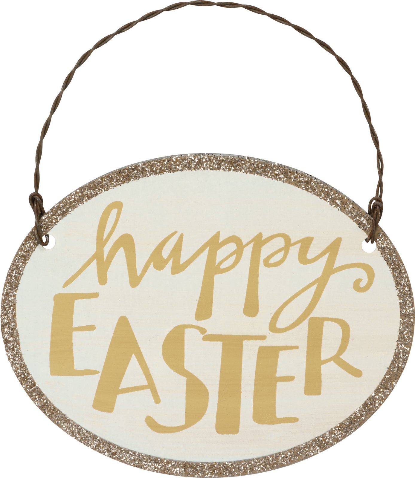 PBK Easter Decor - Happy Easter Glitter Oval Tin Ornament Sign