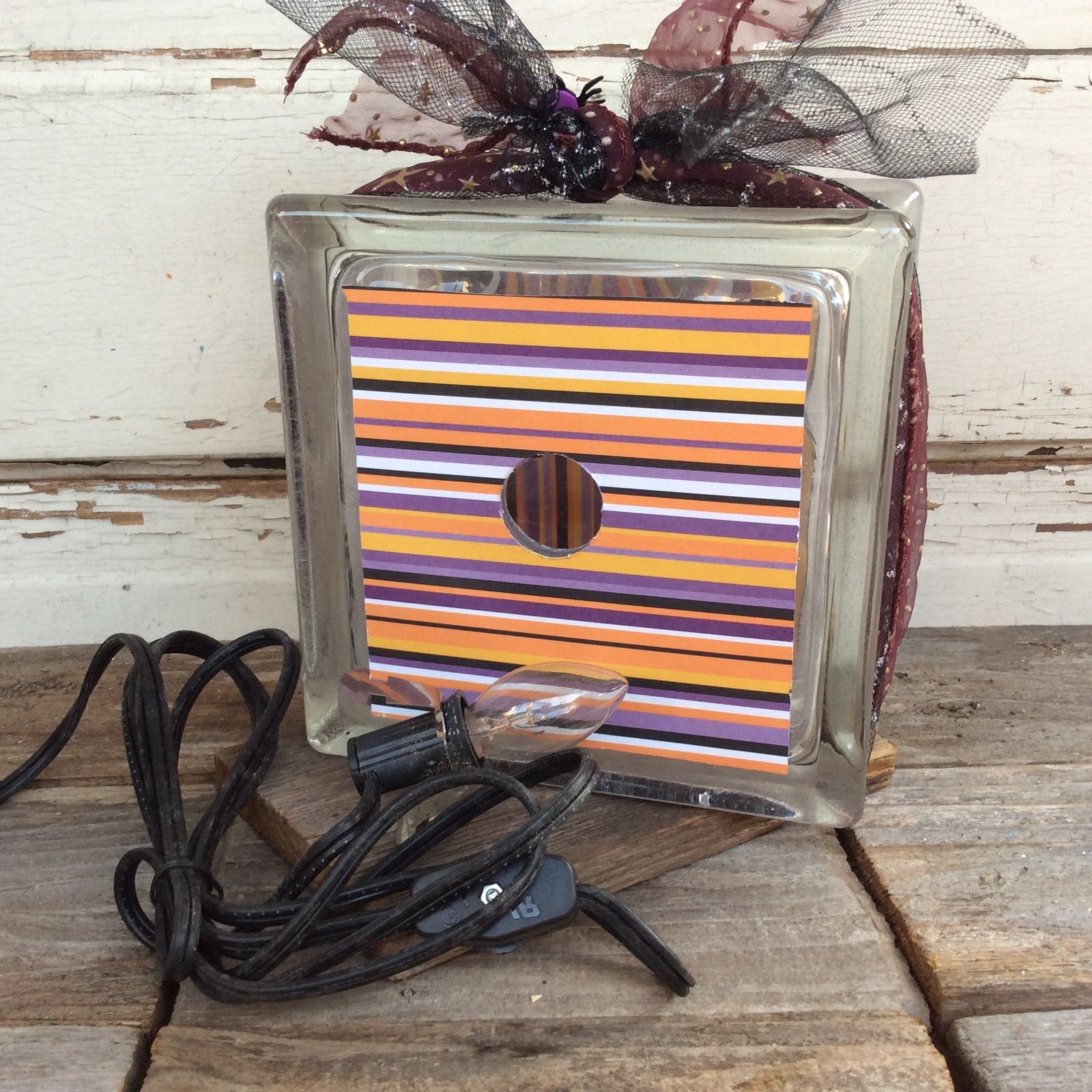 Halloween Decor - Witch Girl Black Cat Lighted Glass Block