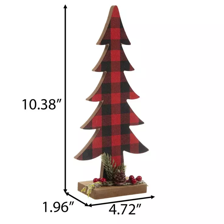 HL  Christmas Decor - Buffalo Check Red Black Wood Tree 10-inch