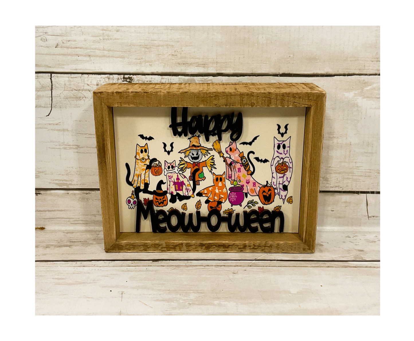 AGD Halloween Decor - Kitty Cats Happy Meow-o-Ween Ghost Box Sign